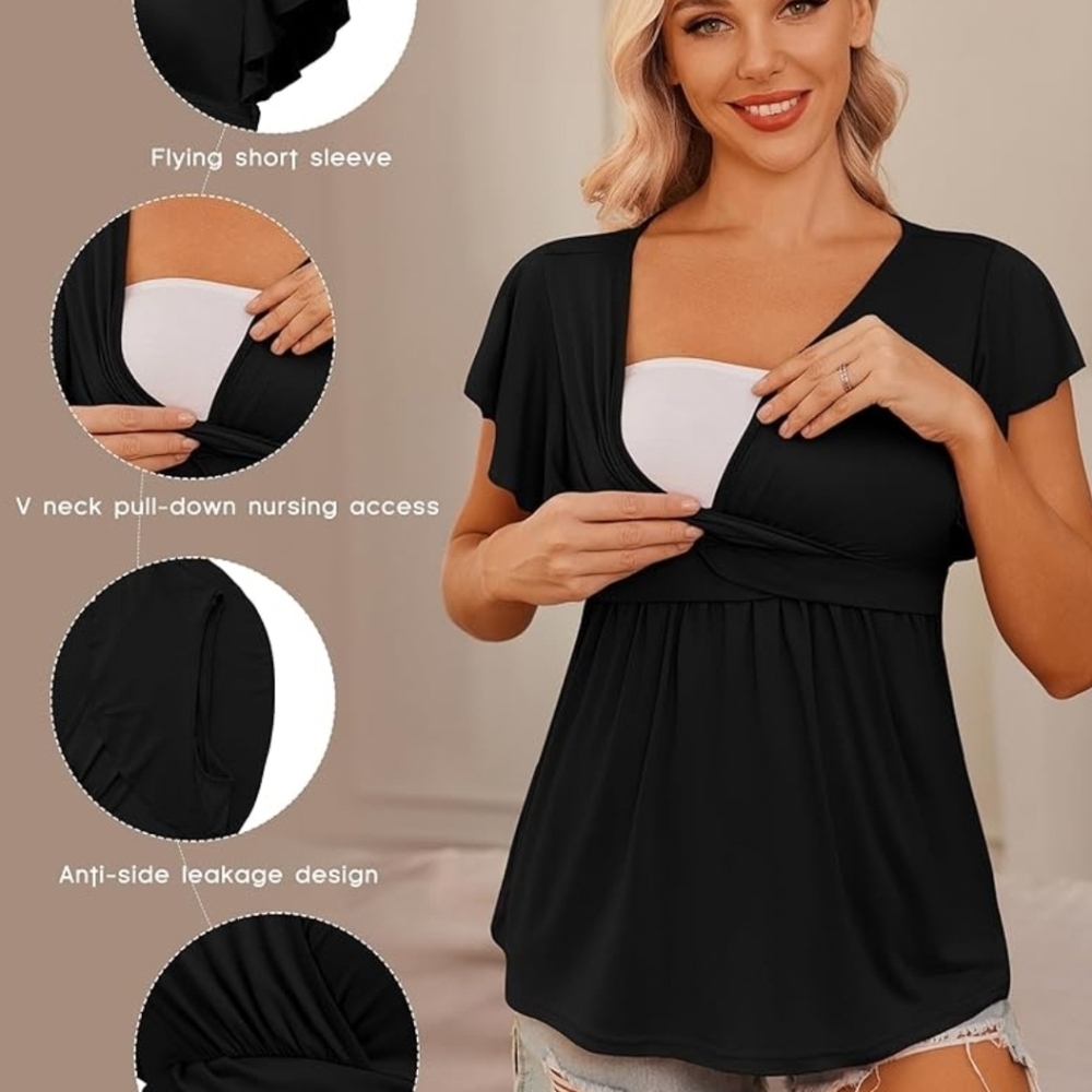 Brand New Maternity Short Sleeve Shirts Womens Size Large - Picture 2 of 5